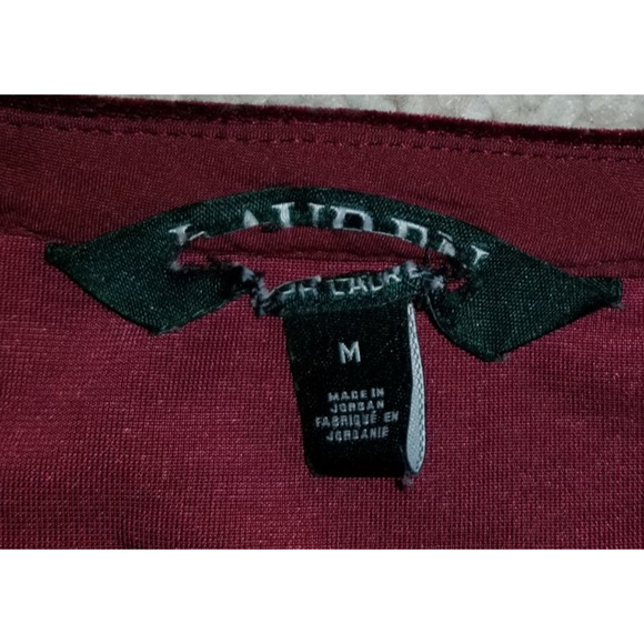 Womens Top-LAUREN RALPH LAUREN-maroon stretch velour pullover Holiday ss-M - Picture 4 of 4